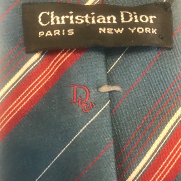 CHRISTIAN DIOR Luxury Tie Slate Blue Tan Red Stripe Tie Paris New York  3.25” - Picture 2 of 13